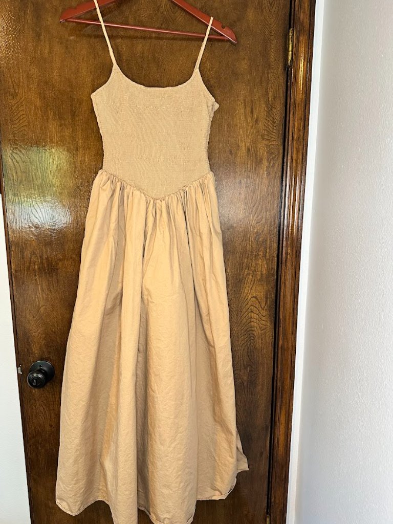Strawberry Paris Brand Spaghetti Strap 100% Cotton Gold A-Line Maxi Dress - Med